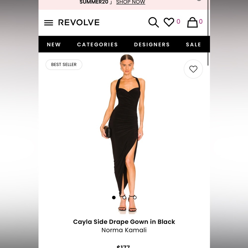 Norma Kamali - Cayla Side Drape Gown in Black - Size Medium